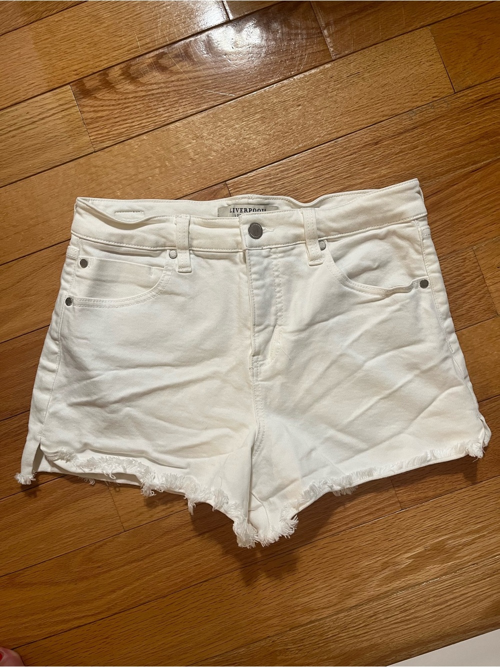 Liverpool White Frayed Hem Denim Shorts